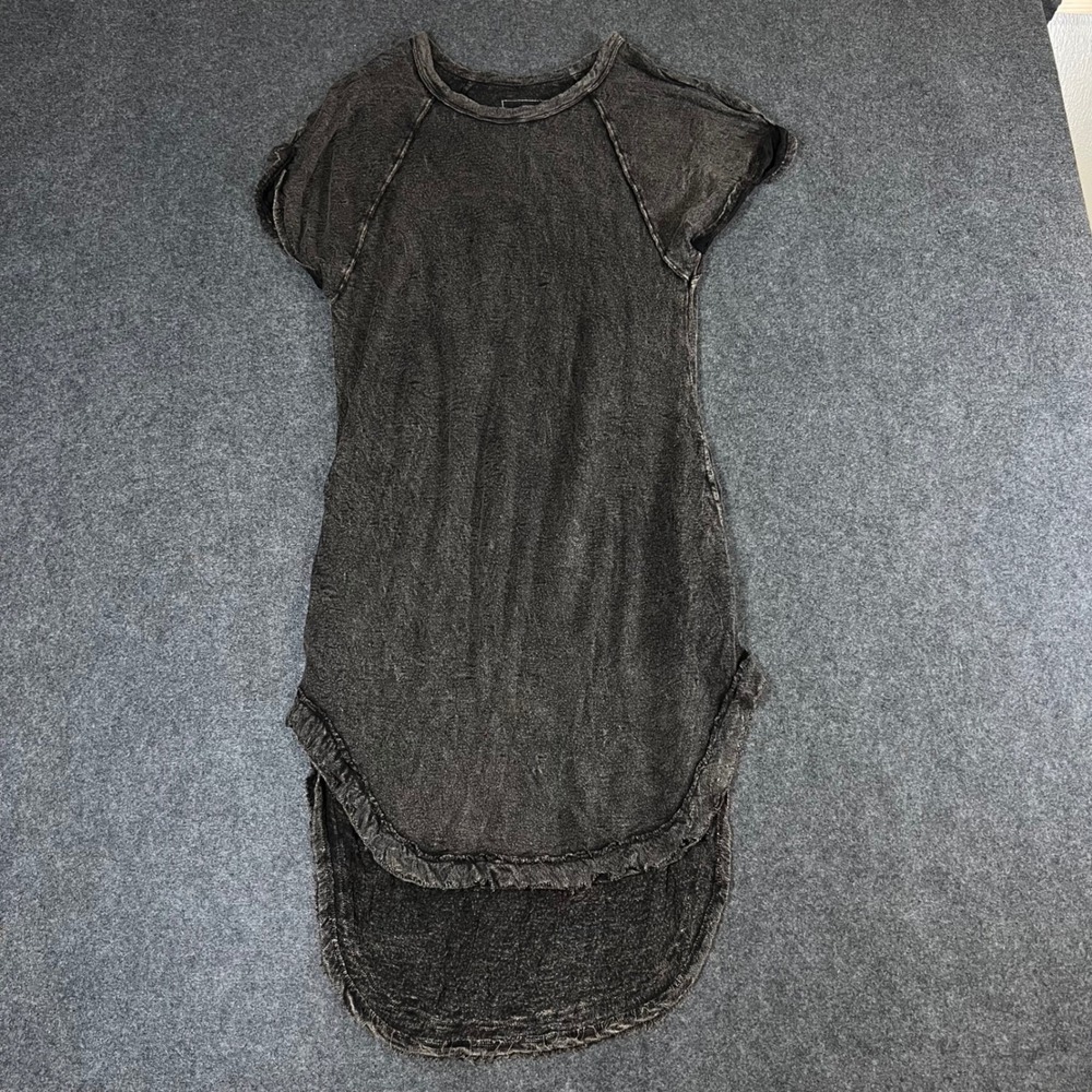 We The Free People Women Acid Wash High Low Tunic Top Mini Dress Charcoal Gray M